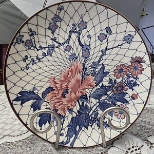 Floral Porcelain Decorative Plate in Blue and Pink